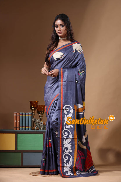 Dye Pure Gachi Tussar Kantha Stitch Saree SN2631153