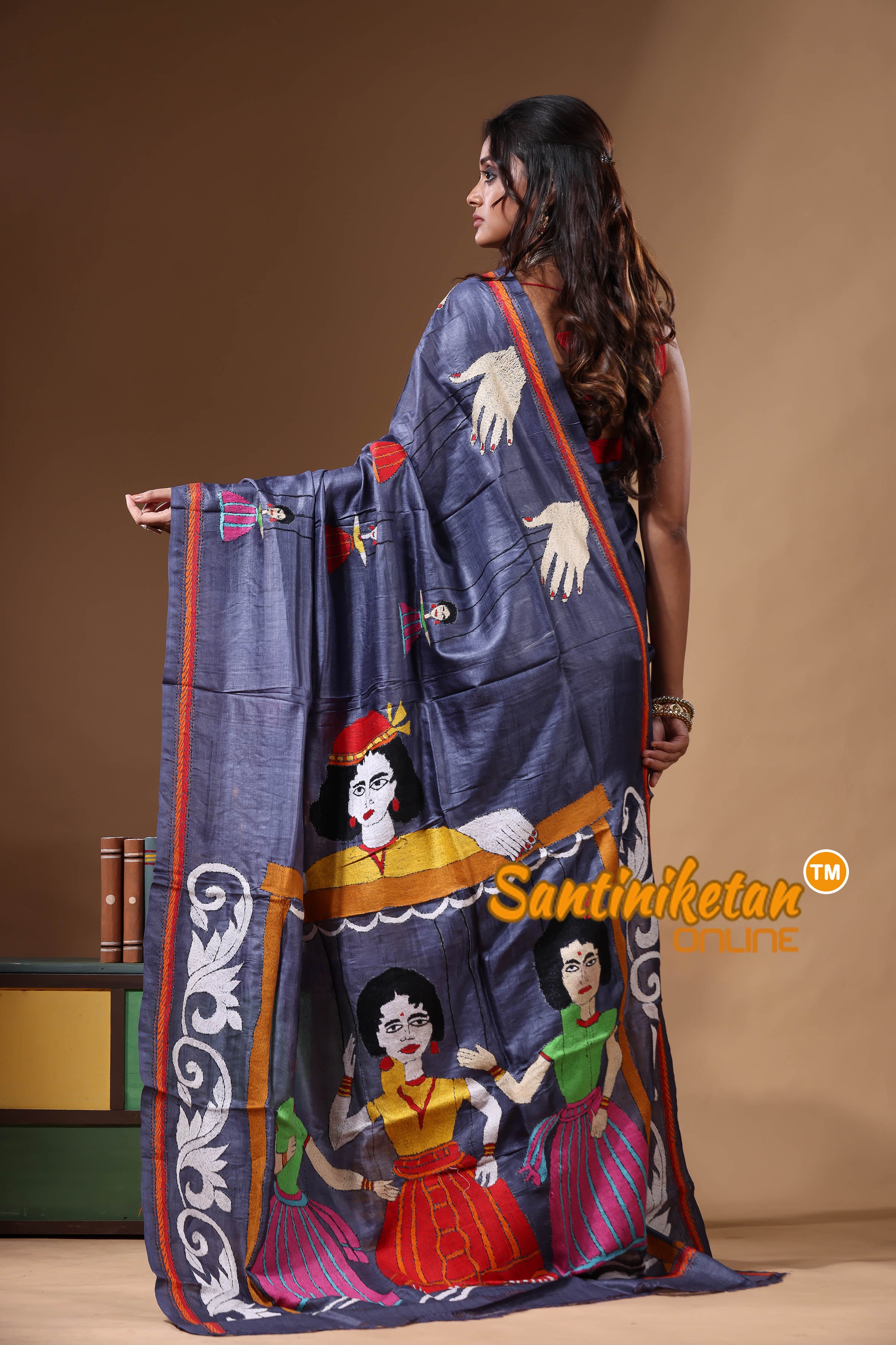 Dye Pure Gachi Tussar Kantha Stitch Saree SN2631153