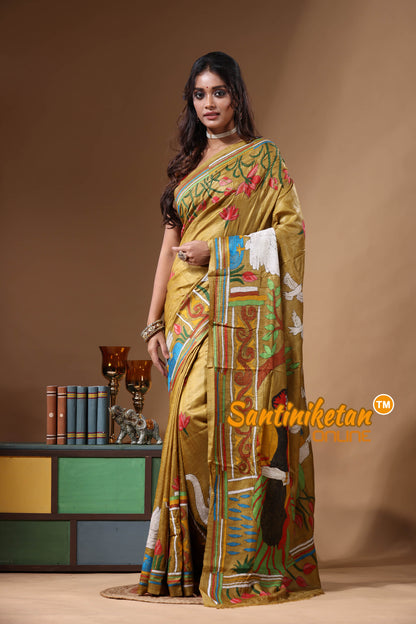 Dye Pure Gachi Tussar Kantha Stitch Saree SN2631159