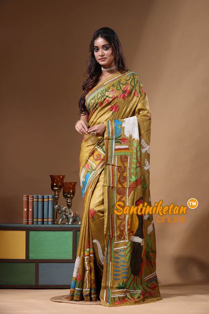 Dye Pure Gachi Tussar Kantha Stitch Saree SN2631159