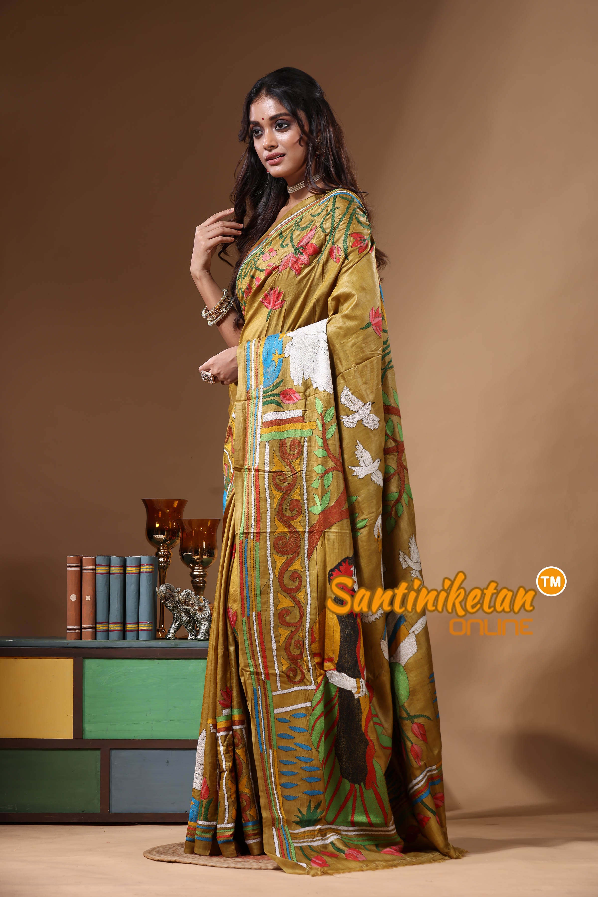 Dye Pure Gachi Tussar Kantha Stitch Saree SN2631159
