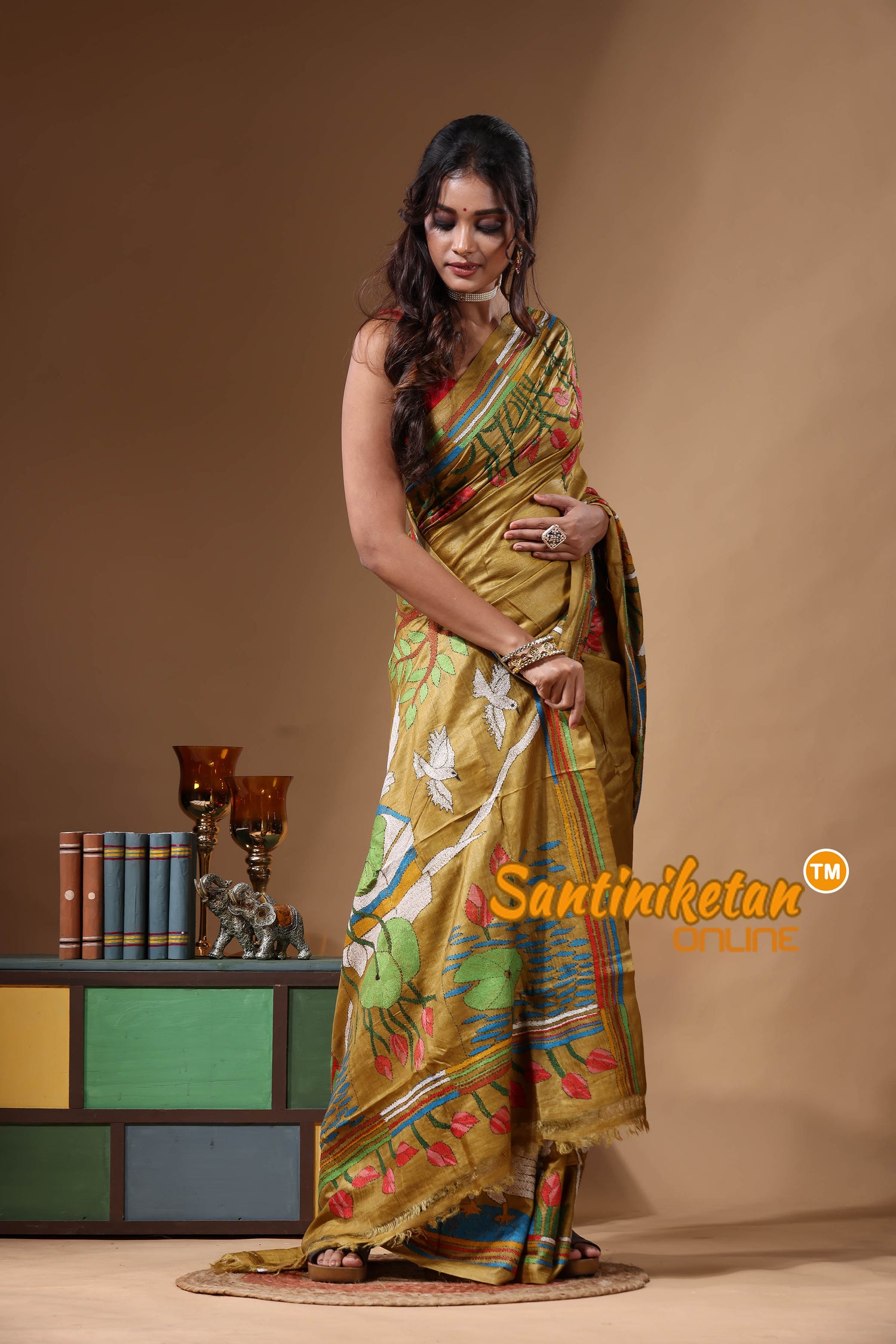Dye Pure Gachi Tussar Kantha Stitch Saree SN2631159