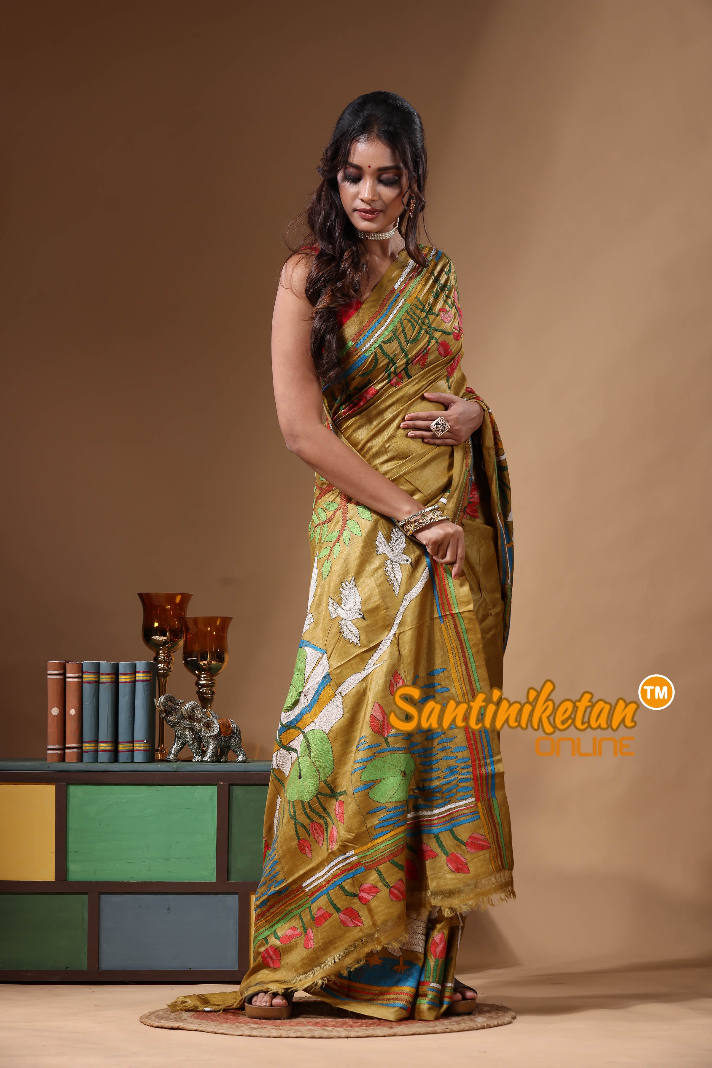 Dye Pure Gachi Tussar Kantha Stitch Saree SN2631159