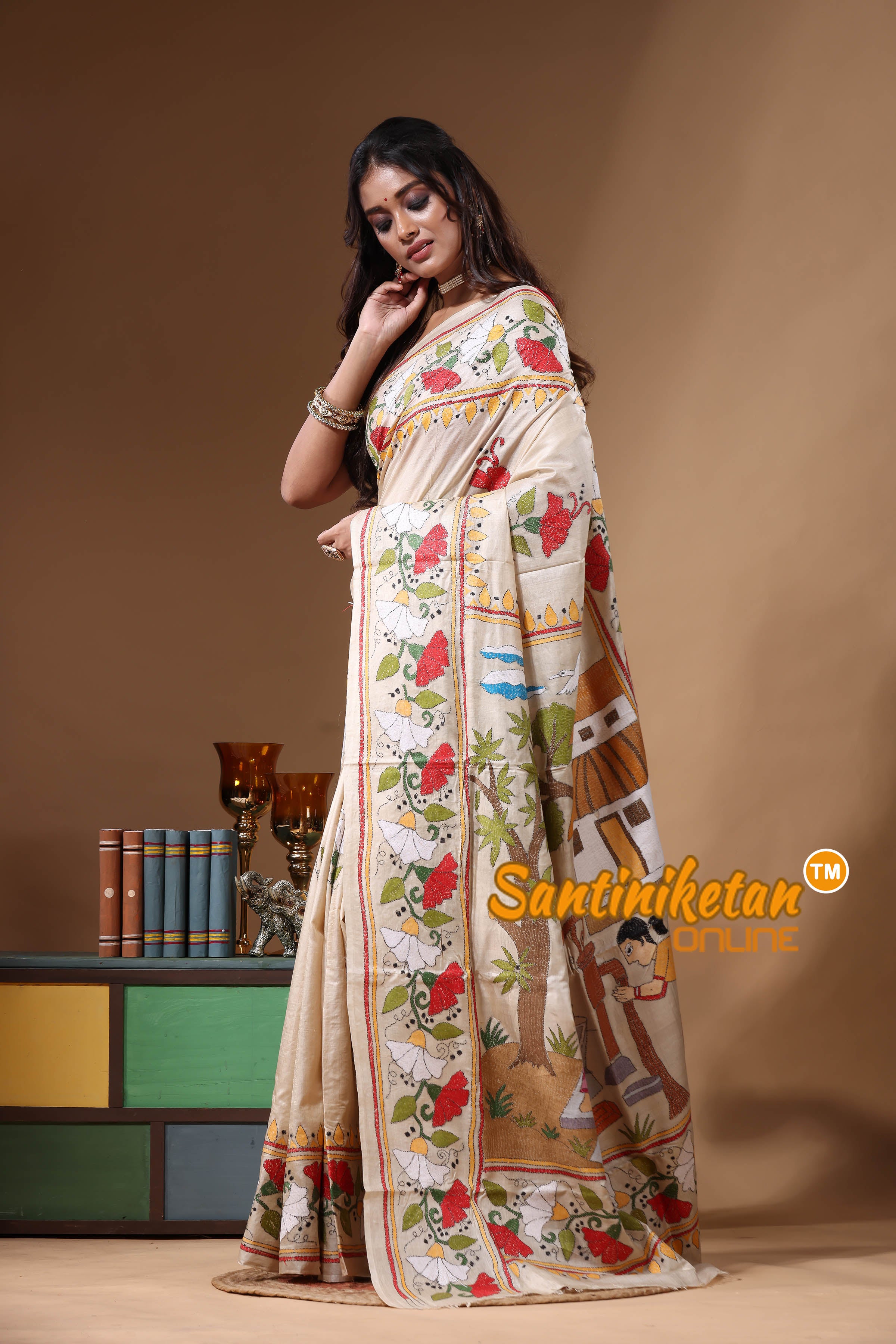 Pure Gachi Tussar Kantha Stitch Saree SN2631165