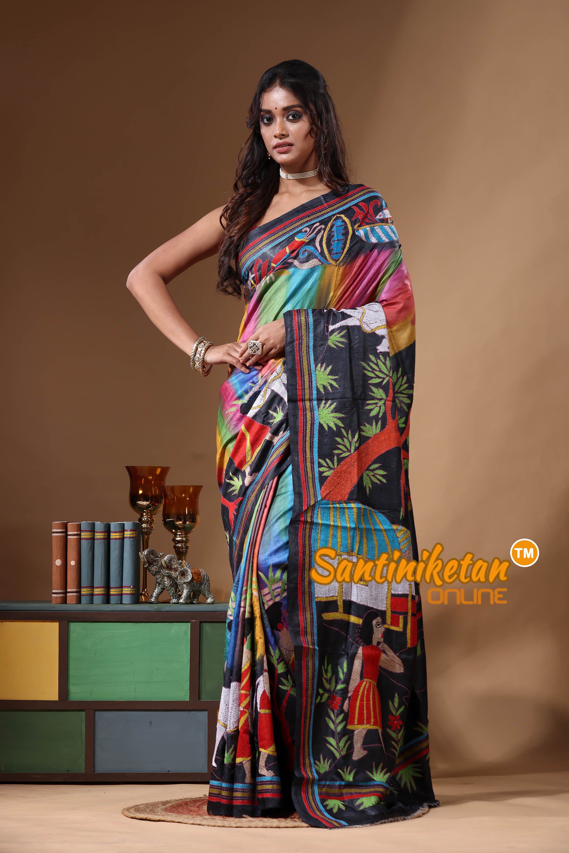 Dye Pure Gachi Tussar Kantha Stitch Saree SN2631171
