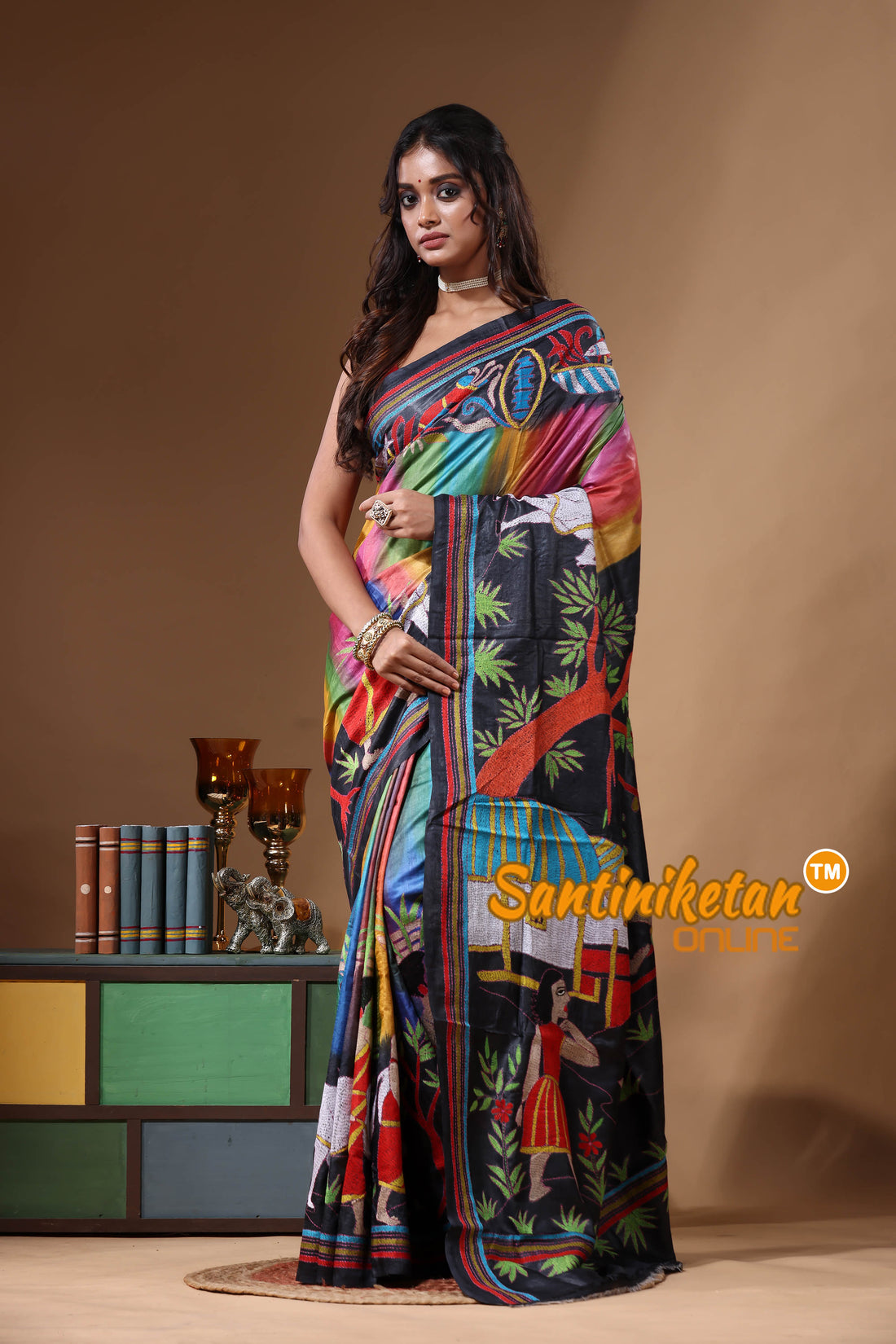 Dye Pure Gachi Tussar Kantha Stitch Saree SN2631171