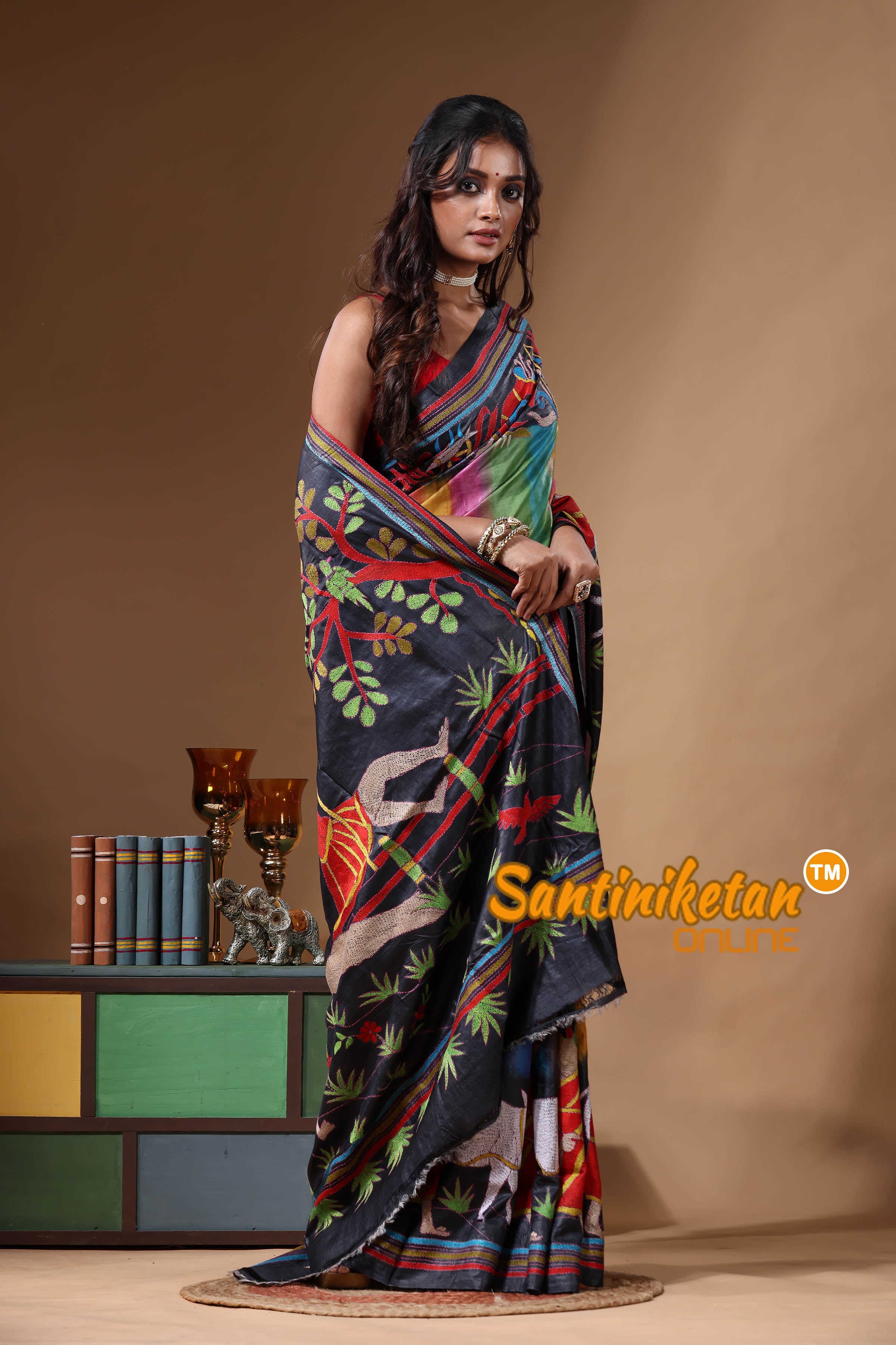 Dye Pure Gachi Tussar Kantha Stitch Saree SN2631171