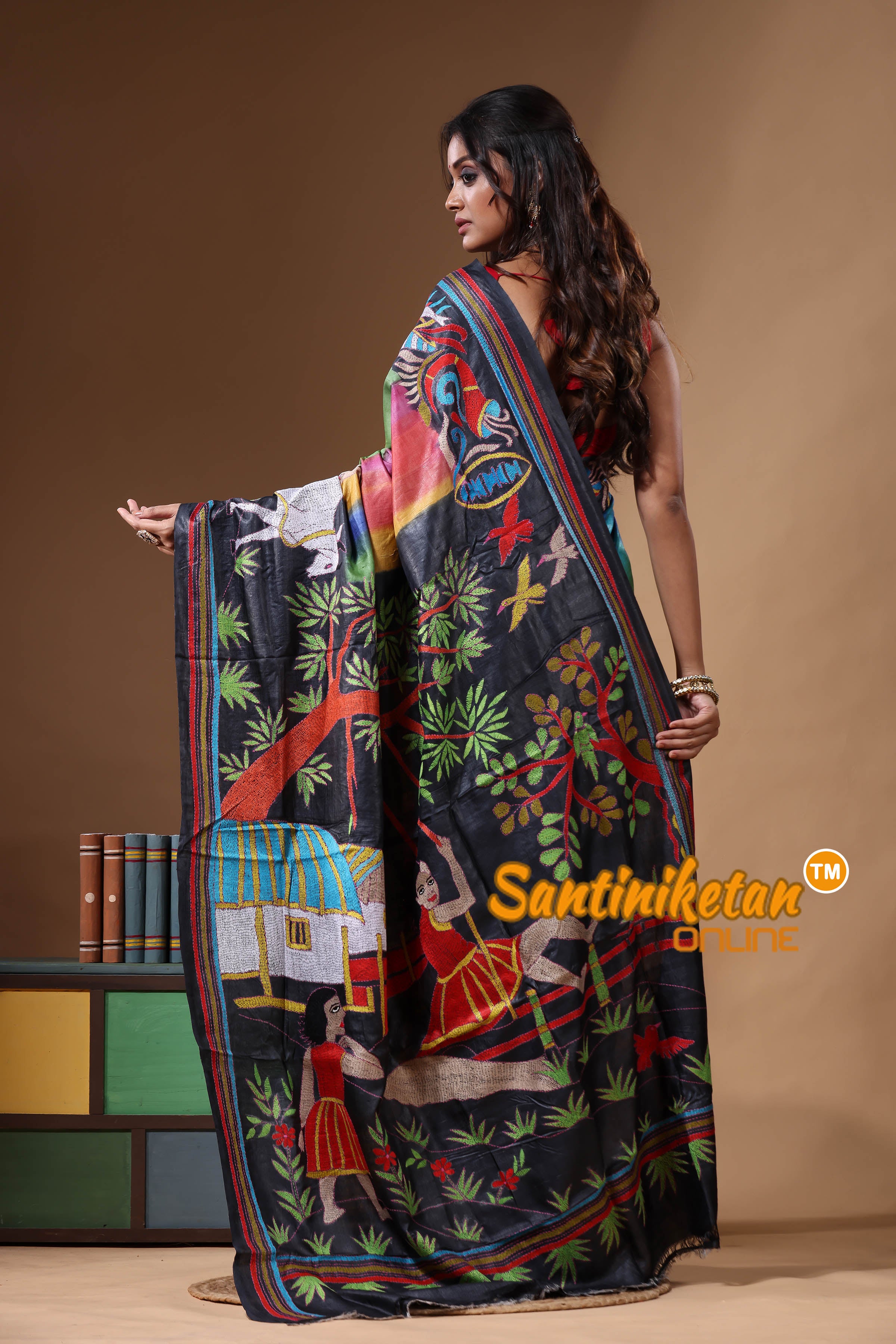 Dye Pure Gachi Tussar Kantha Stitch Saree SN2631171