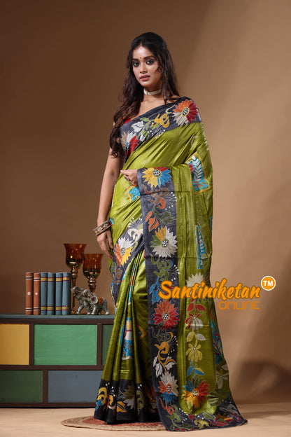Dye Pure Gachi Tussar Kantha Stitch Saree SN2631177