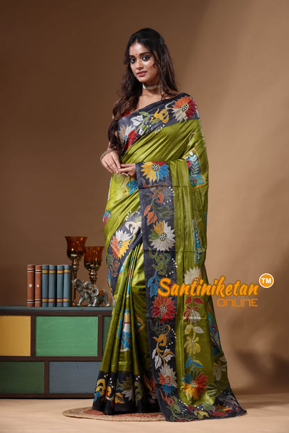 Dye Pure Gachi Tussar Kantha Stitch Saree SN2631177