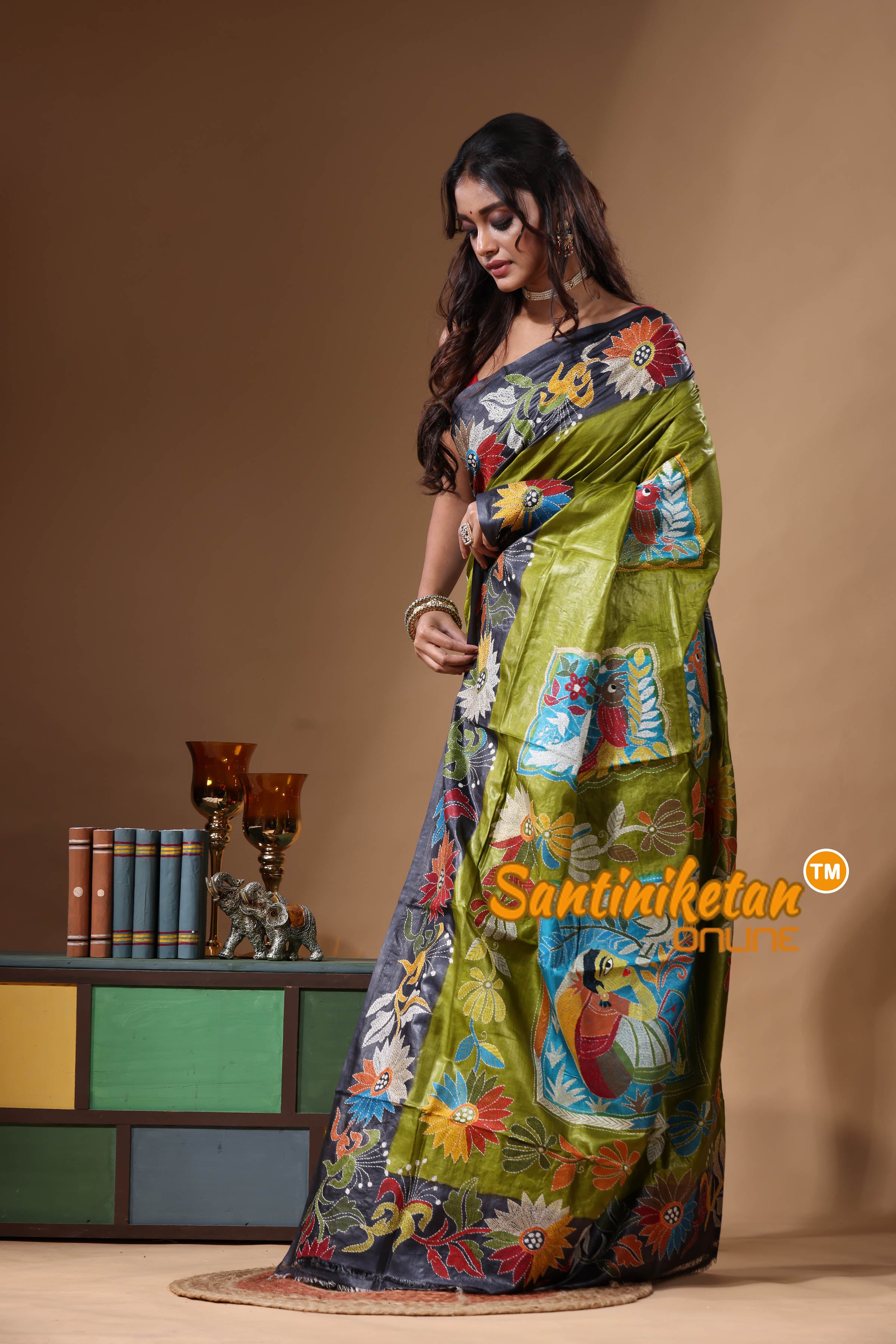 Dye Pure Gachi Tussar Kantha Stitch Saree SN2631177