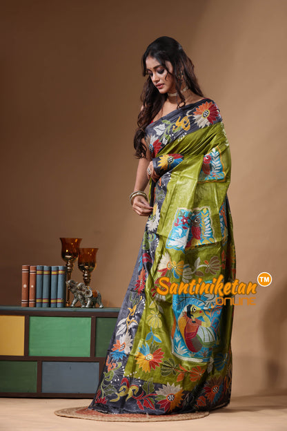 Dye Pure Gachi Tussar Kantha Stitch Saree SN2631177