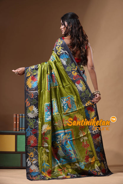 Dye Pure Gachi Tussar Kantha Stitch Saree SN2631177