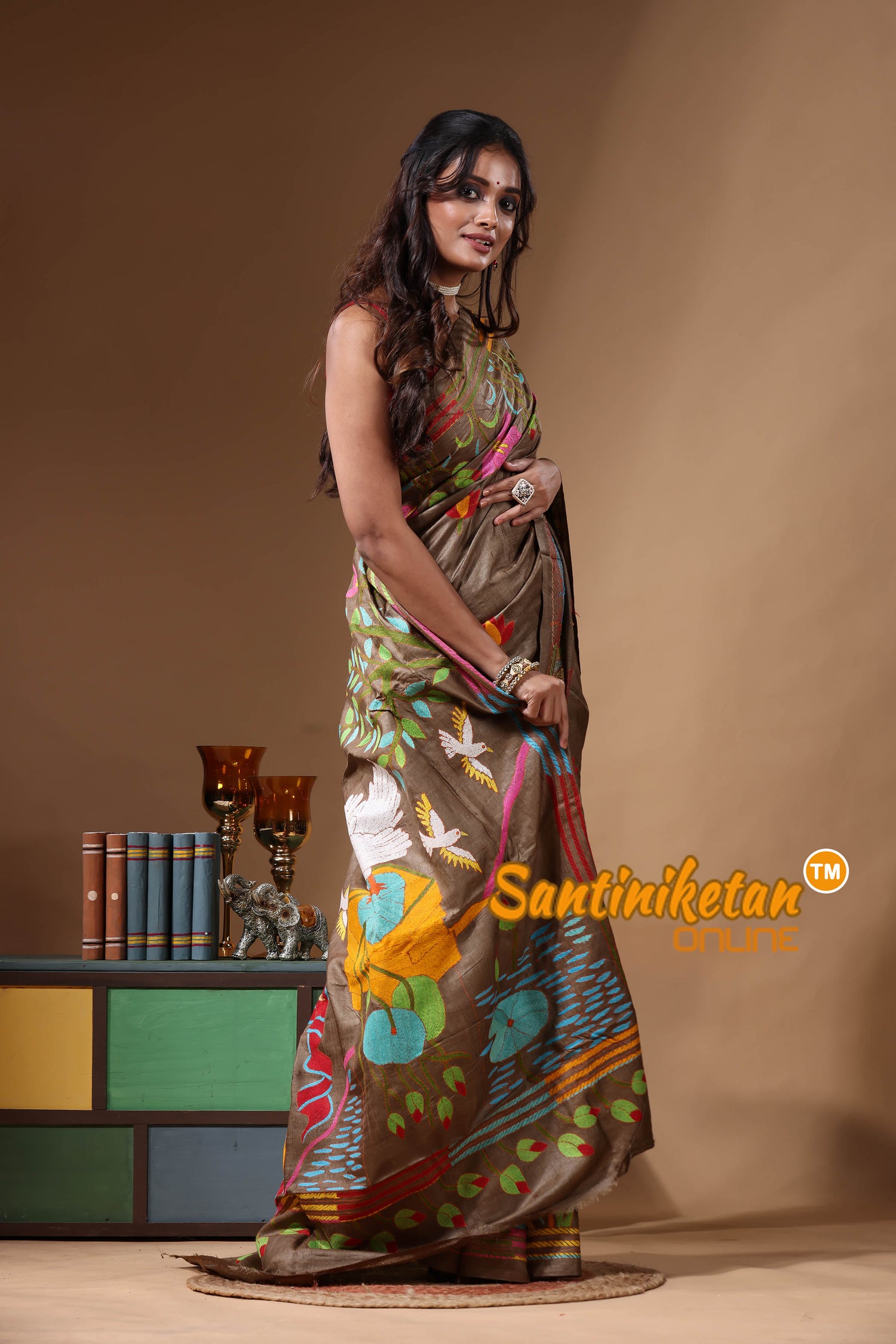 Dye Pure Gachi Tussar Kantha Stitch Saree SN2631183