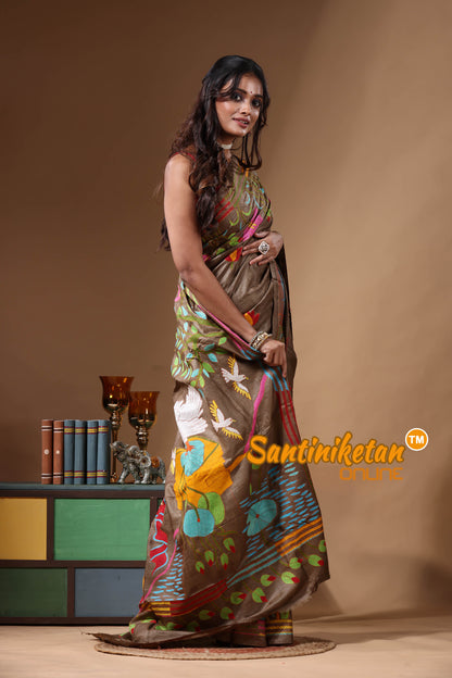Dye Pure Gachi Tussar Kantha Stitch Saree SN2631183