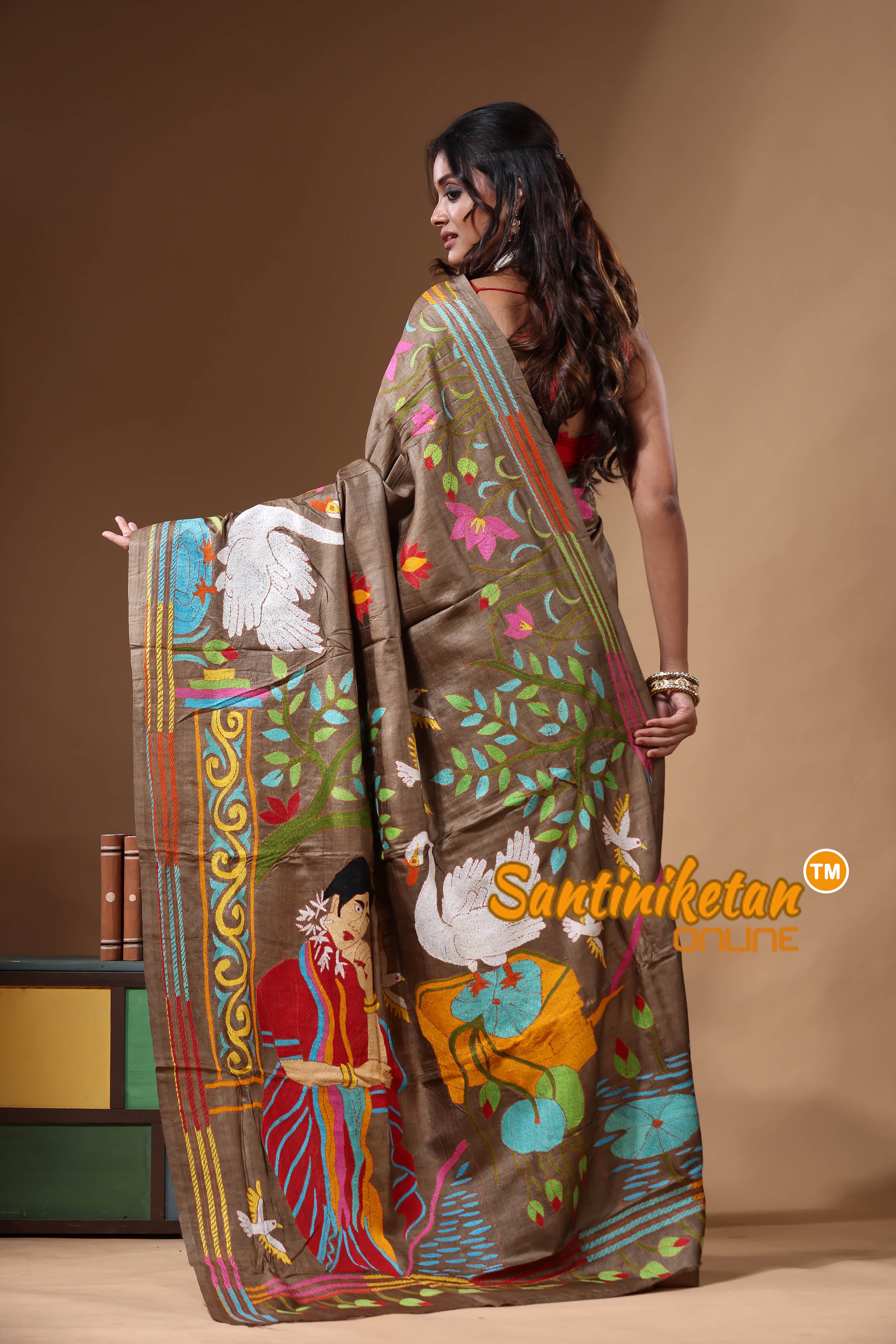Dye Pure Gachi Tussar Kantha Stitch Saree SN2631183