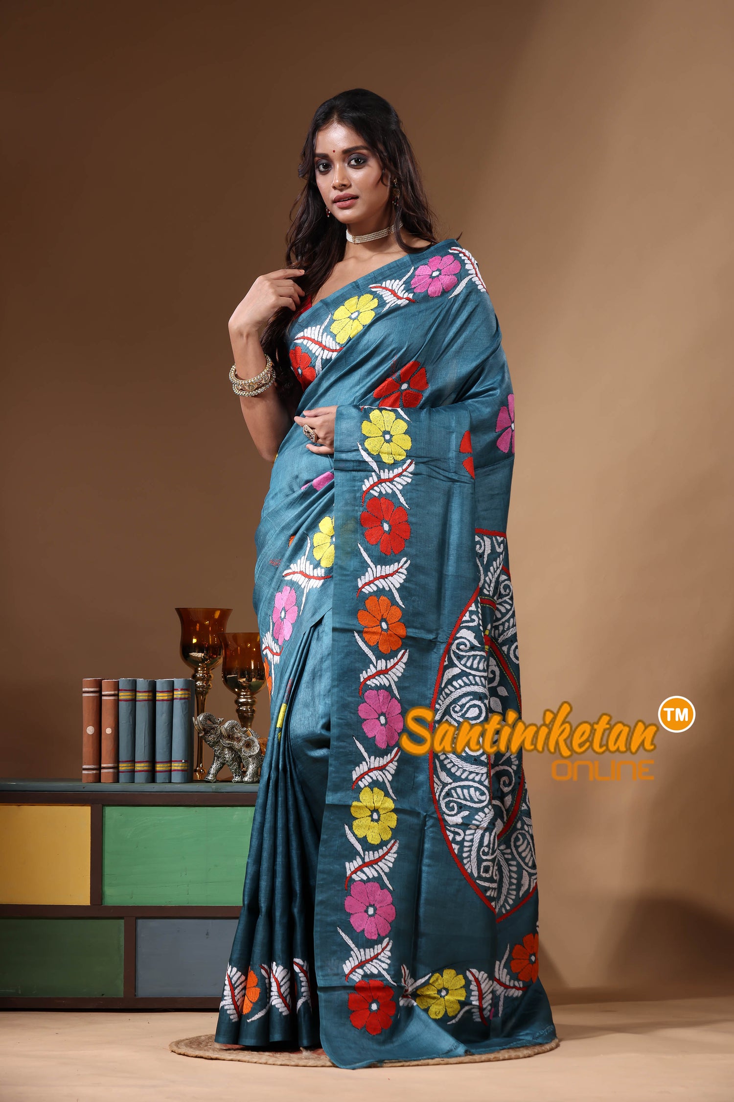 Dye Pure Gachi Tussar Kantha Stitch Saree SN2631189