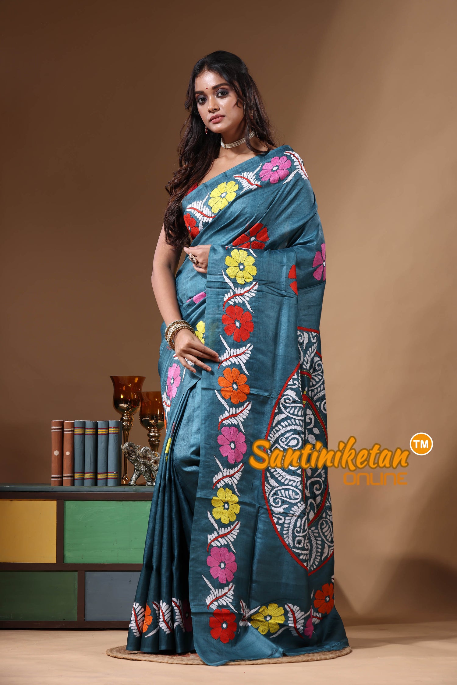 Dye Pure Gachi Tussar Kantha Stitch Saree SN2631189