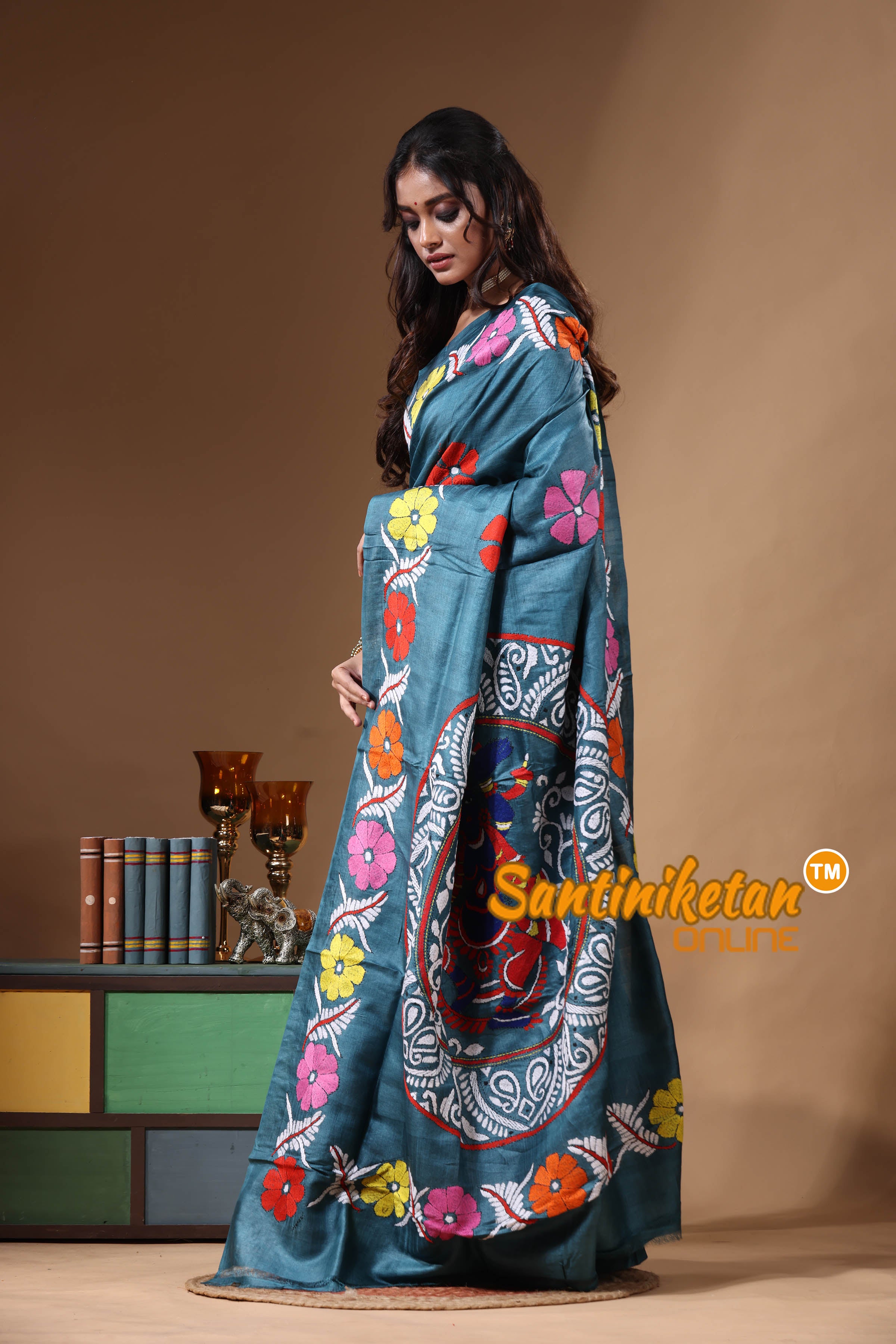 Dye Pure Gachi Tussar Kantha Stitch Saree SN2631189