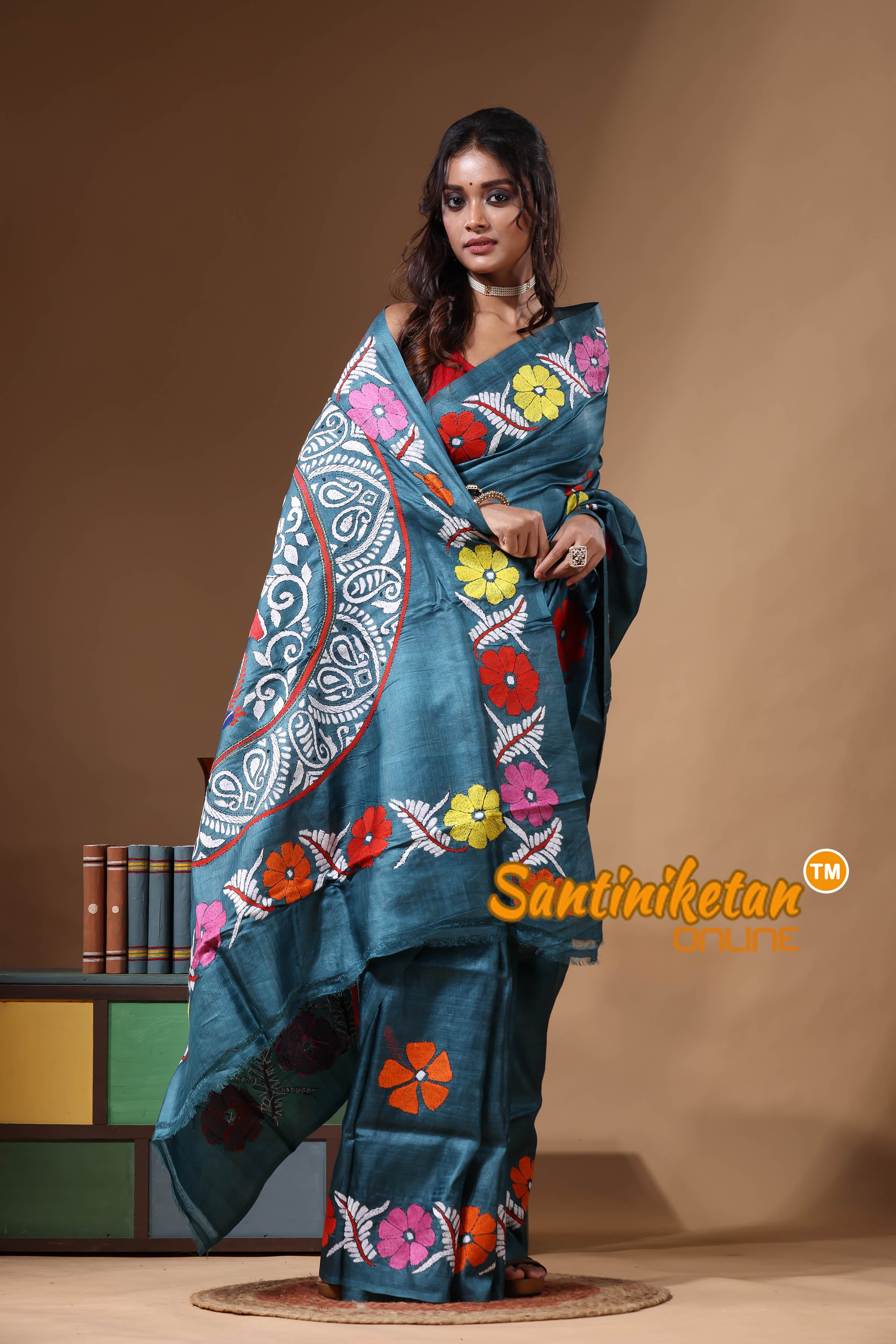 Dye Pure Gachi Tussar Kantha Stitch Saree SN2631189