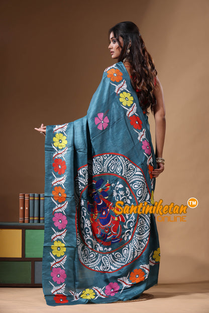 Dye Pure Gachi Tussar Kantha Stitch Saree SN2631189