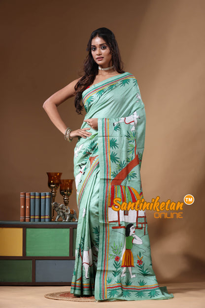 Dye Pure Gachi Tussar Kantha Stitch Saree SN2631196