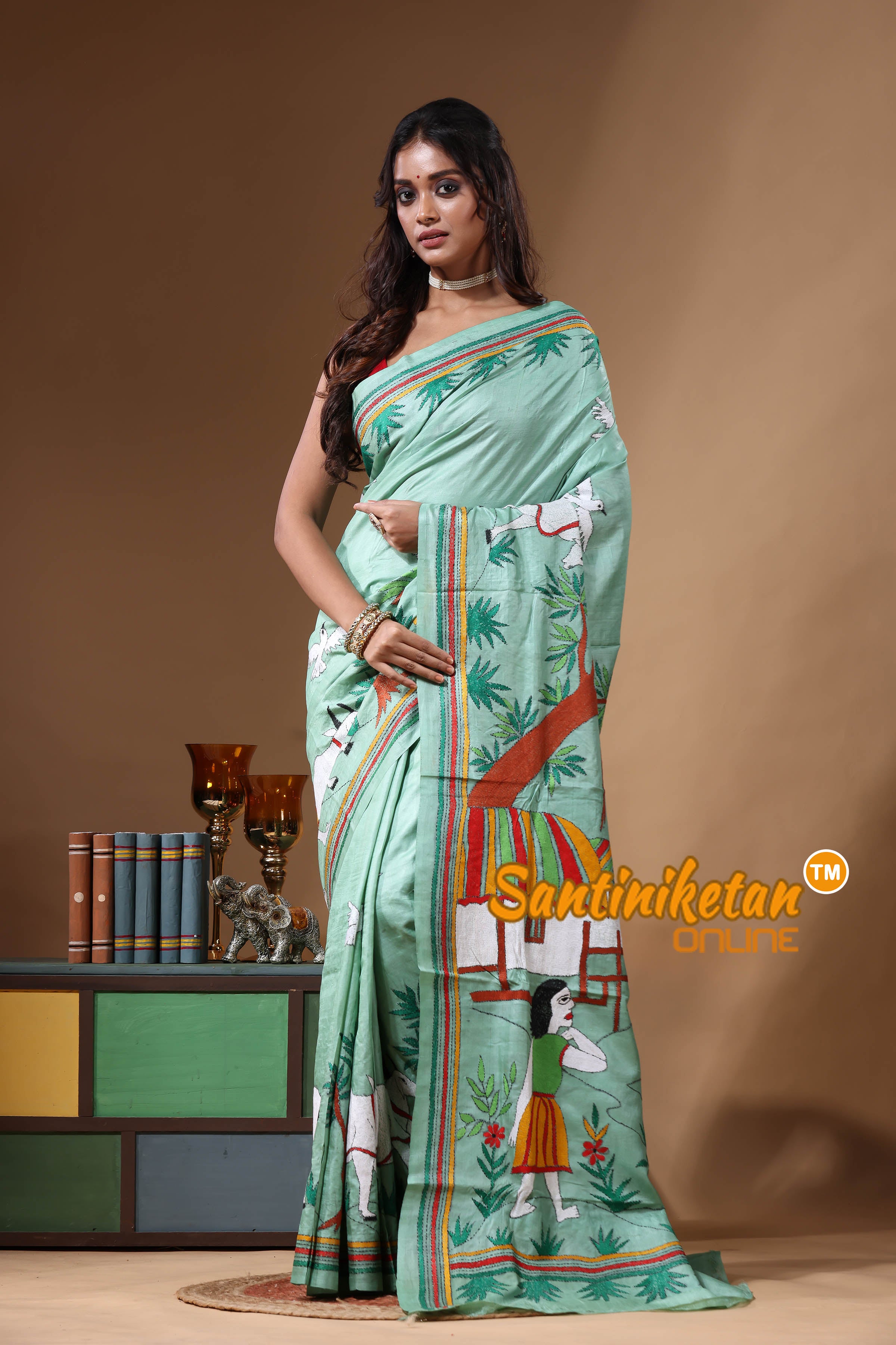 Dye Pure Gachi Tussar Kantha Stitch Saree SN2631196