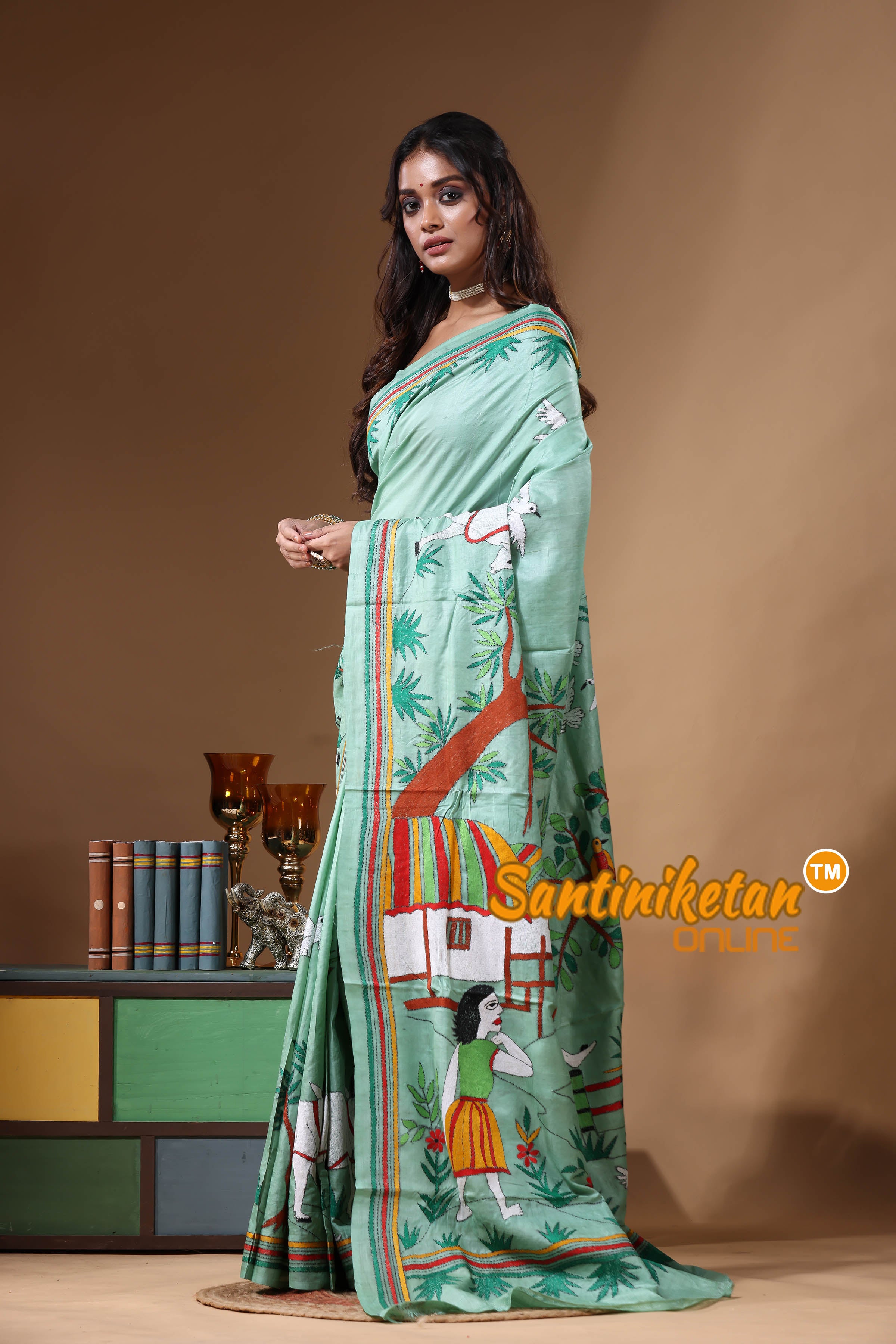 Dye Pure Gachi Tussar Kantha Stitch Saree SN2631196