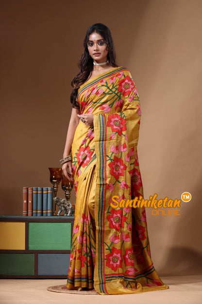 Dye Pure Gachi Tussar Kantha Stitch Saree SN2631208