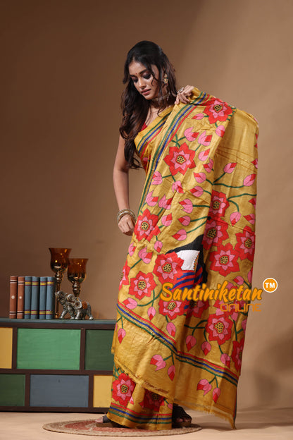 Dye Pure Gachi Tussar Kantha Stitch Saree SN2631208