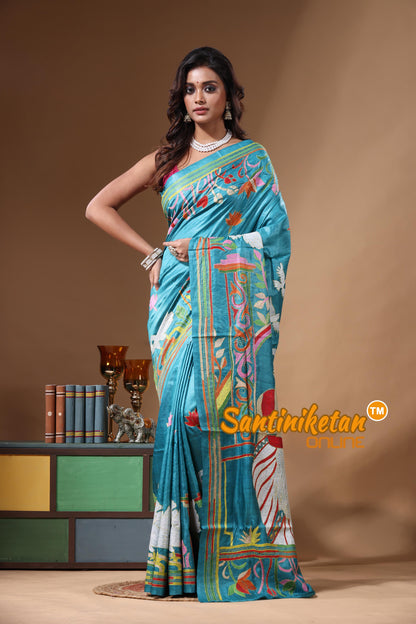 Dye Pure Gachi Tussar Kantha Stitch Saree SN2631233