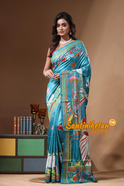 Dye Pure Gachi Tussar Kantha Stitch Saree SN2631233