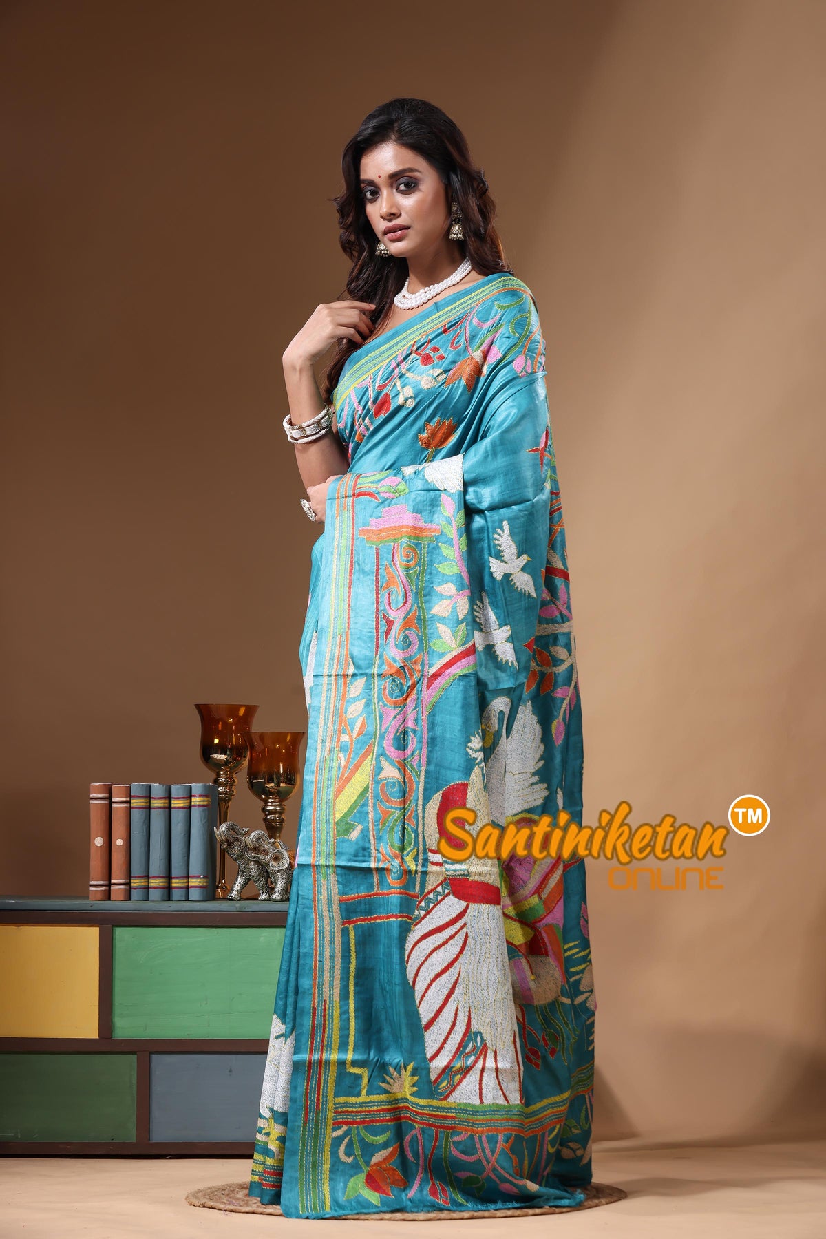 Dye Pure Gachi Tussar Kantha Stitch Saree SN2631233