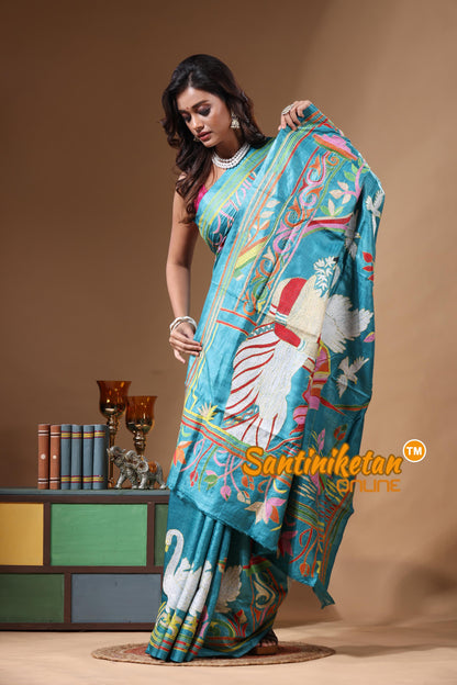 Dye Pure Gachi Tussar Kantha Stitch Saree SN2631233