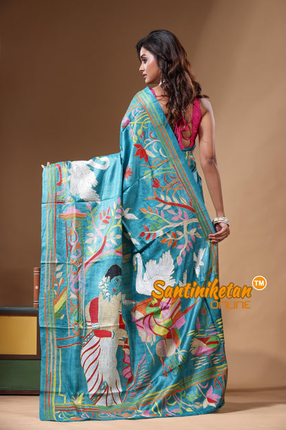 Dye Pure Gachi Tussar Kantha Stitch Saree SN2631233