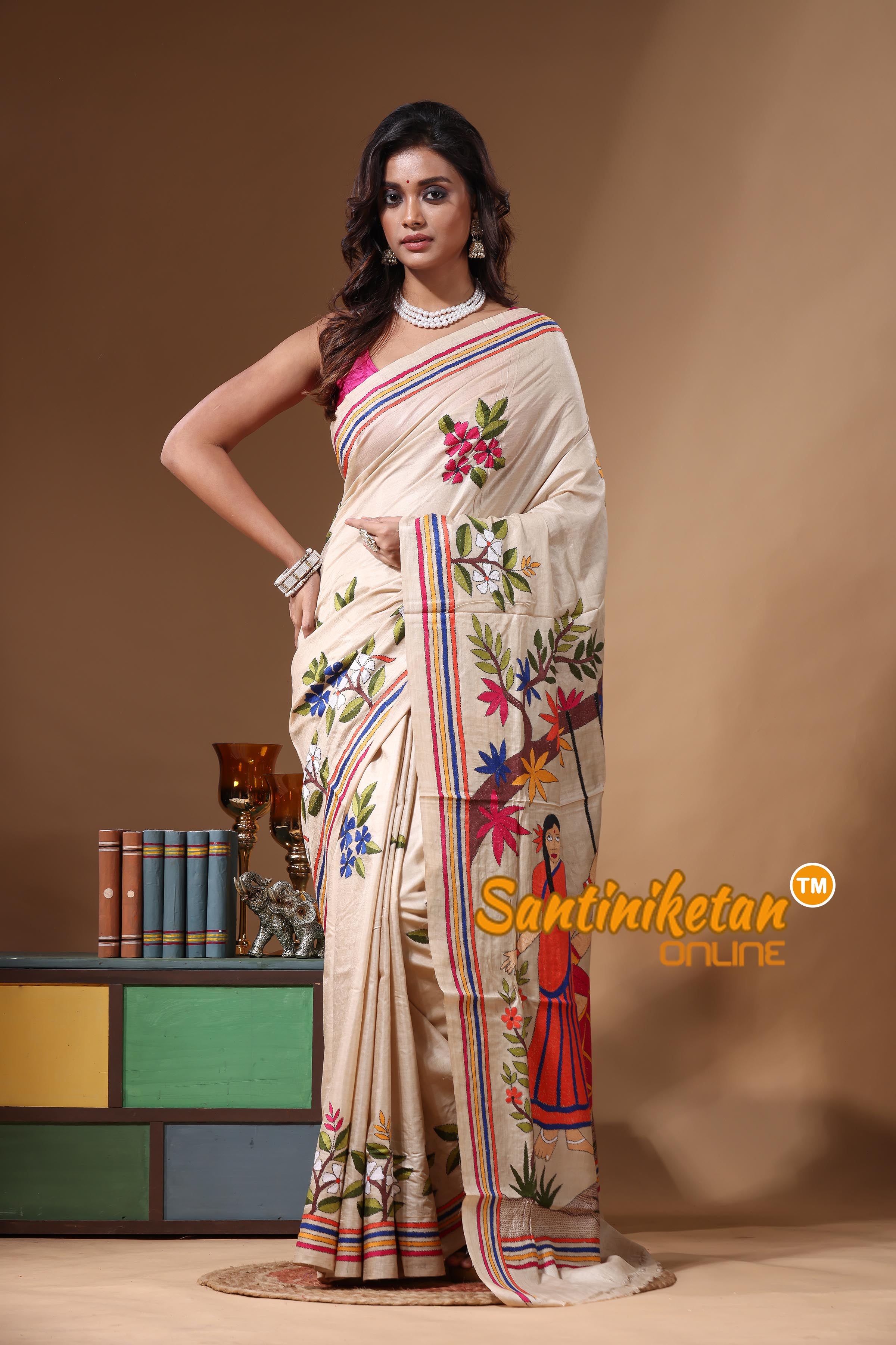 Pure Gachi Tussar Kantha Stitch Saree SN2631257