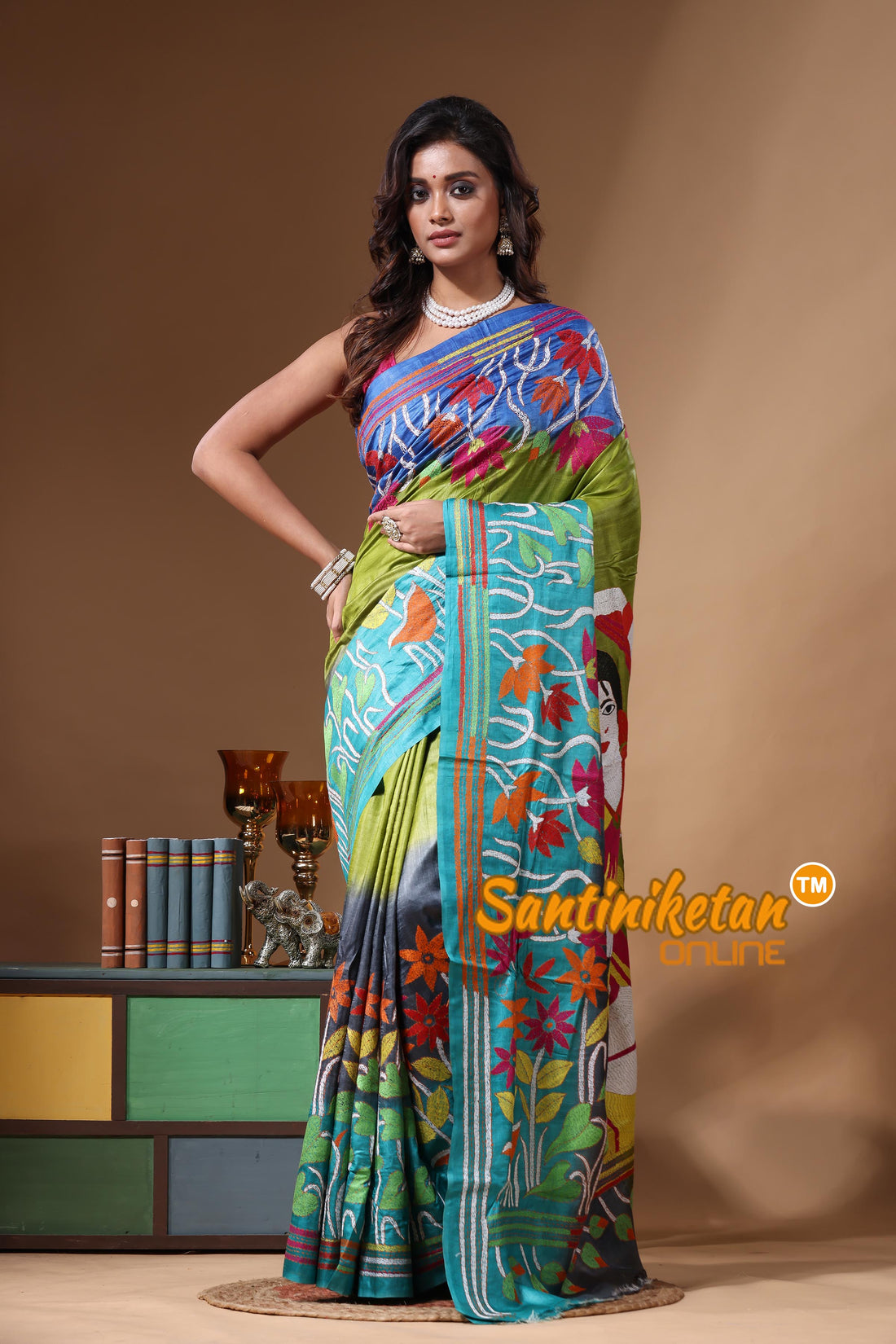 Dye Pure Gachi Tussar Kantha Stitch Saree SN2631263