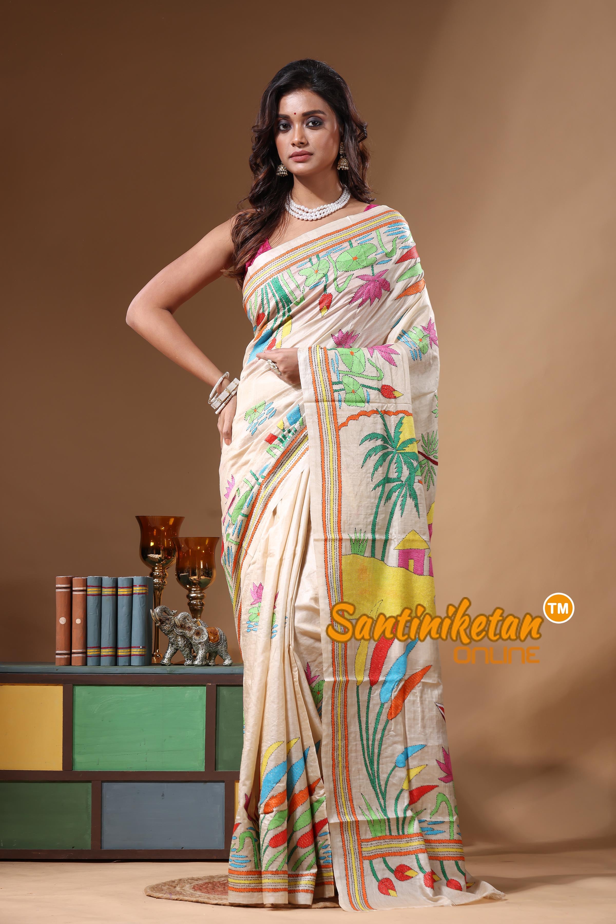 Pure Gachi Tussar Kantha Stitch Saree SN2631280