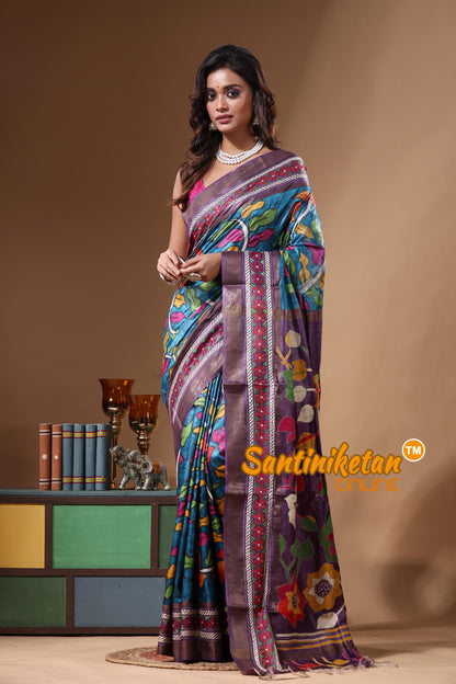 Zari Border Pure Tussar Kantha Stitch Saree SN2631286