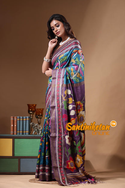 Zari Border Pure Tussar Kantha Stitch Saree SN2631286