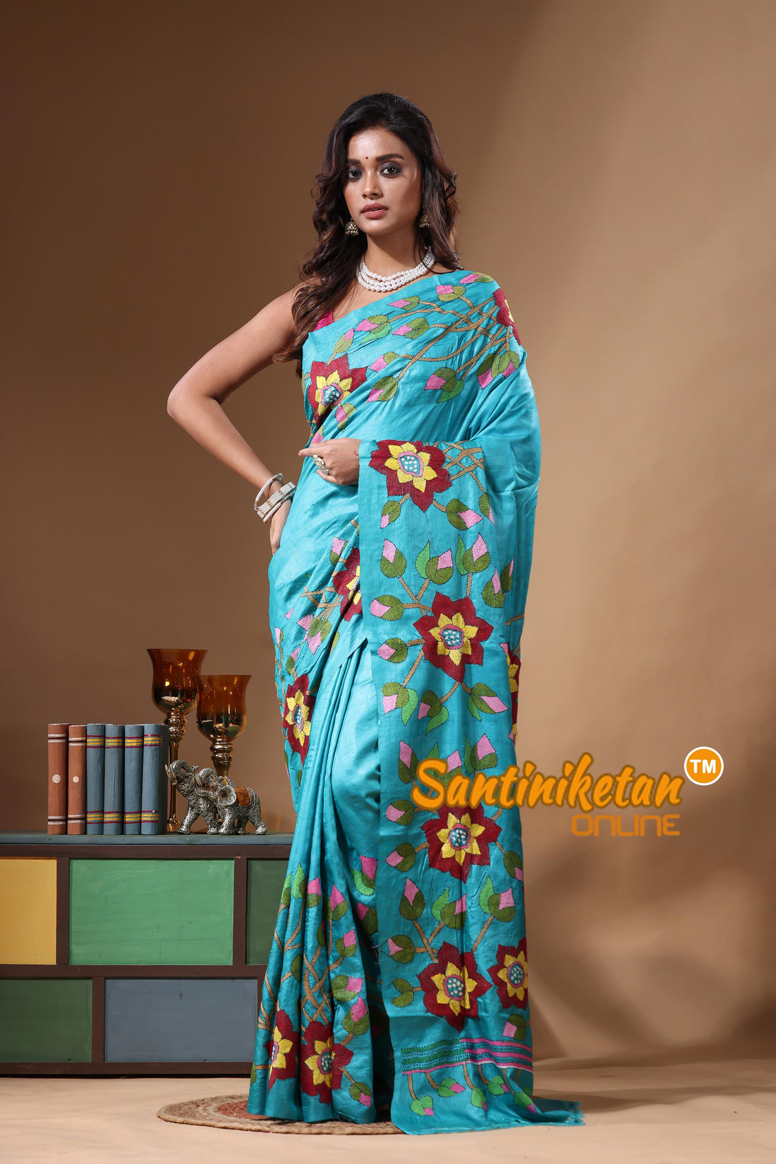 Dye Pure Gachi Tussar Kantha Stitch Saree SN2631292