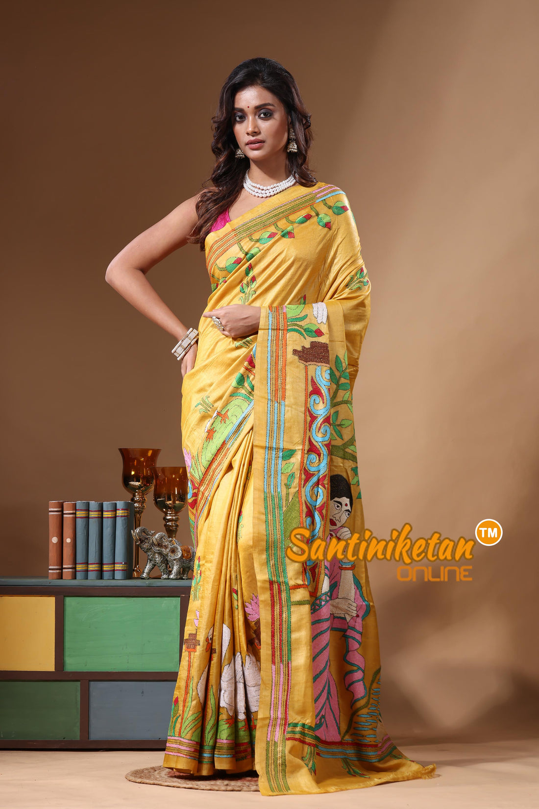 Dye Pure Gachi Tussar Kantha Stitch Saree SN2631298