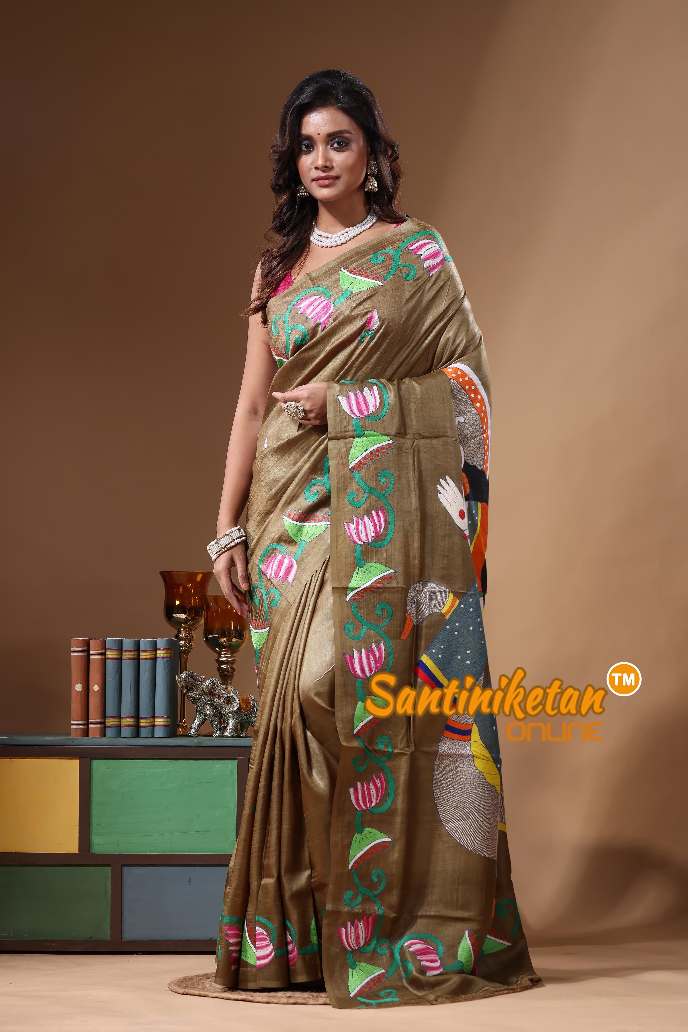 Dye Pure Gachi Tussar Kantha Stitch Saree SN2631304