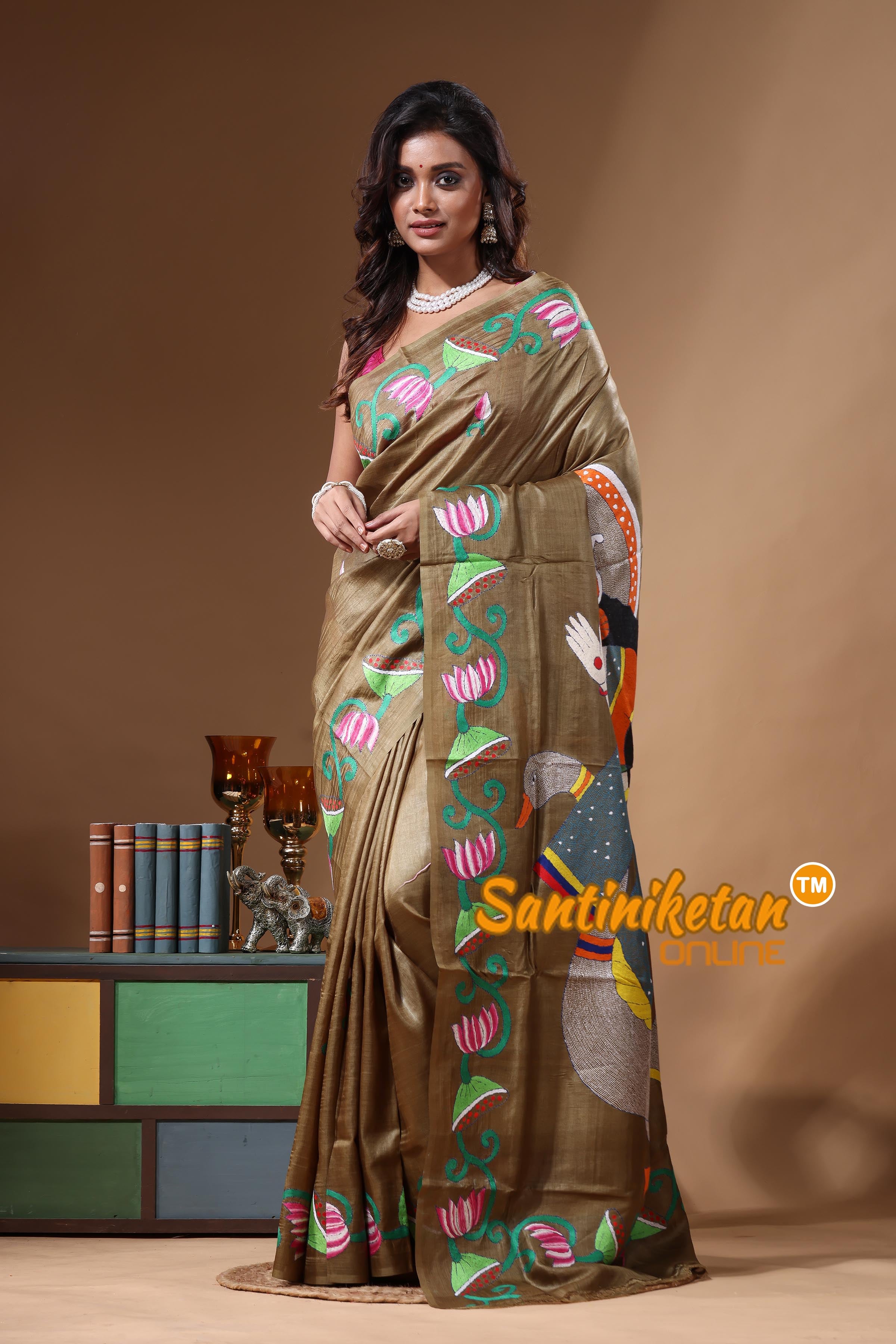 Dye Pure Gachi Tussar Kantha Stitch Saree SN2631304