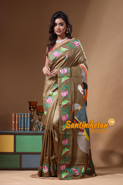 Dye Pure Gachi Tussar Kantha Stitch Saree SN2631304