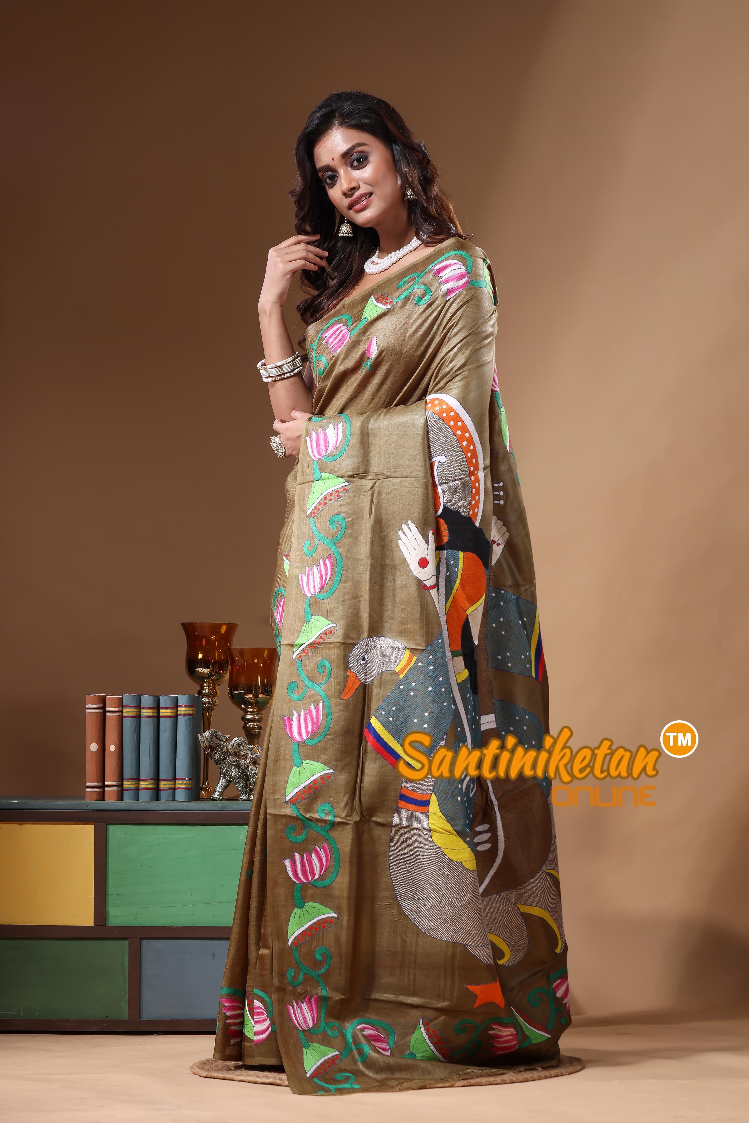 Dye Pure Gachi Tussar Kantha Stitch Saree SN2631304