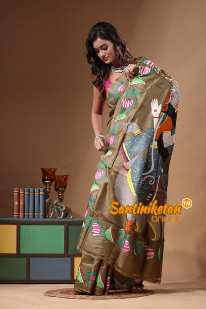 Dye Pure Gachi Tussar Kantha Stitch Saree SN2631304