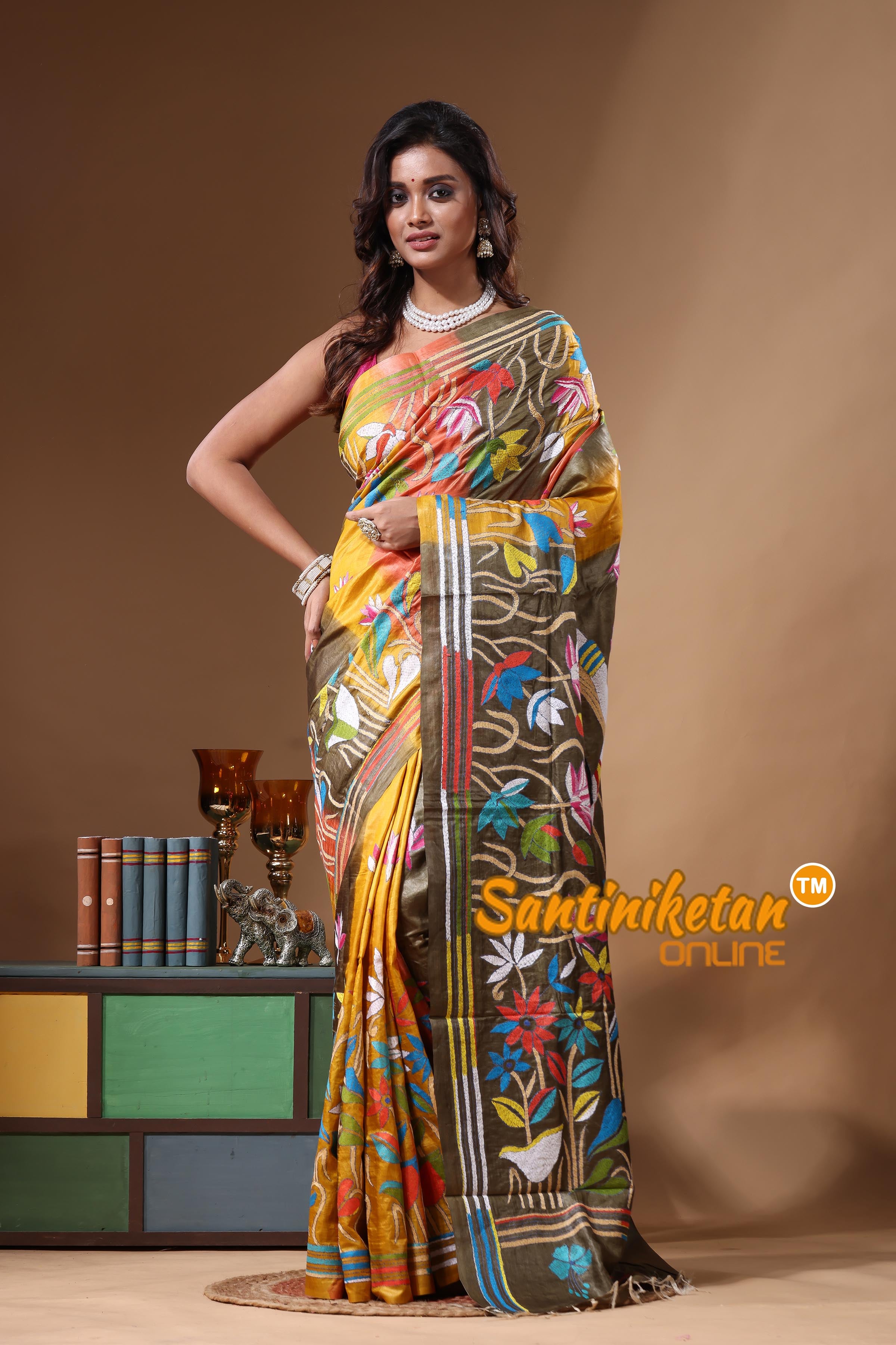 Dye Pure Gachi Tussar Kantha Stitch Saree SN2631322