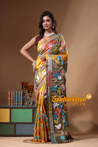 Dye Pure Gachi Tussar Kantha Stitch Saree SN2631322