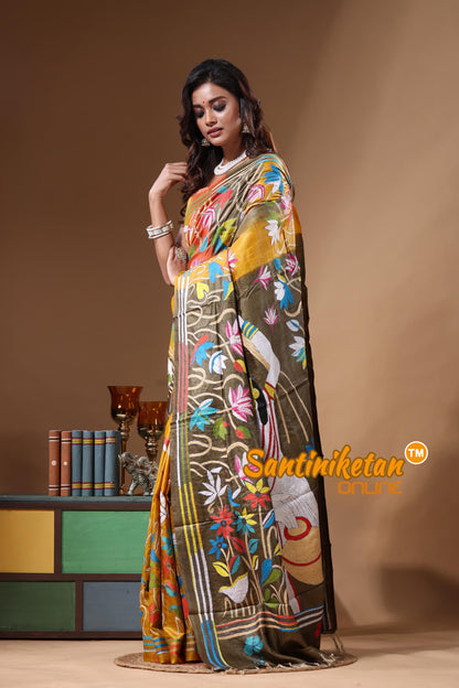 Dye Pure Gachi Tussar Kantha Stitch Saree SN2631322